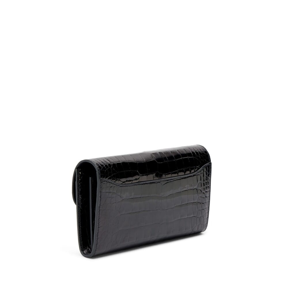 Black Shiny Alligator Constance-To-Go Wallet Black and Gold Enamel Hardware, 2022