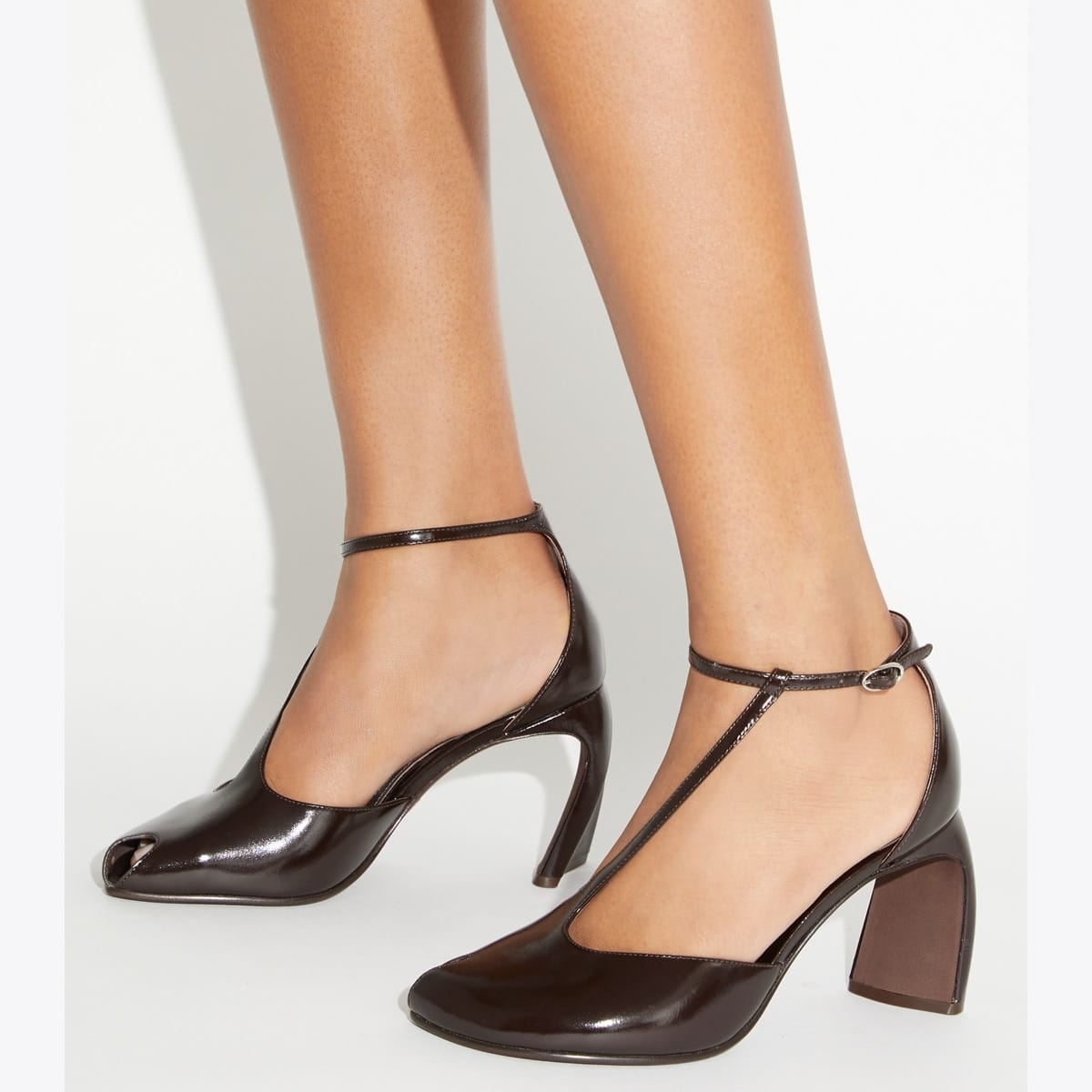 Peep-Toe T-Strap Heeled Sandal