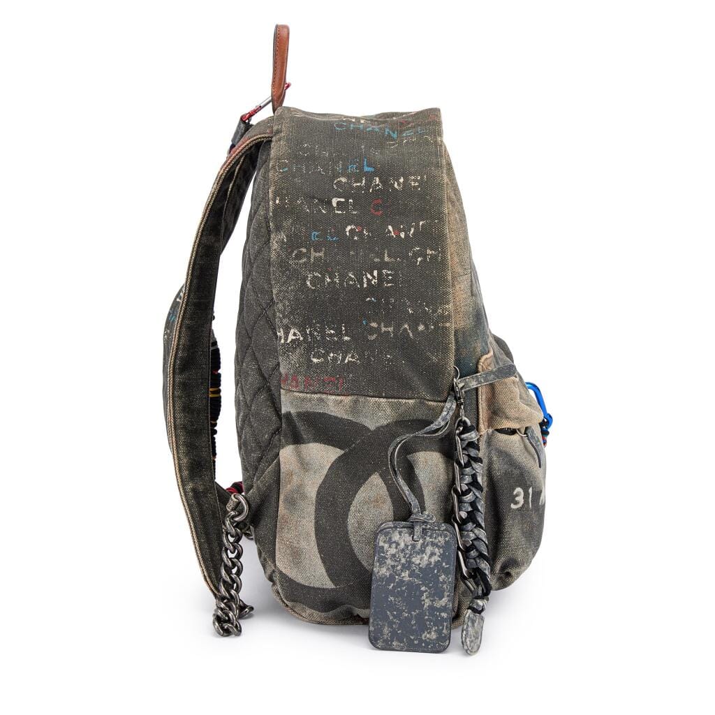 Limited Edition Beige Multicolor Canvas Graffiti Art School Backpack Ruthenium Hardware, 2014