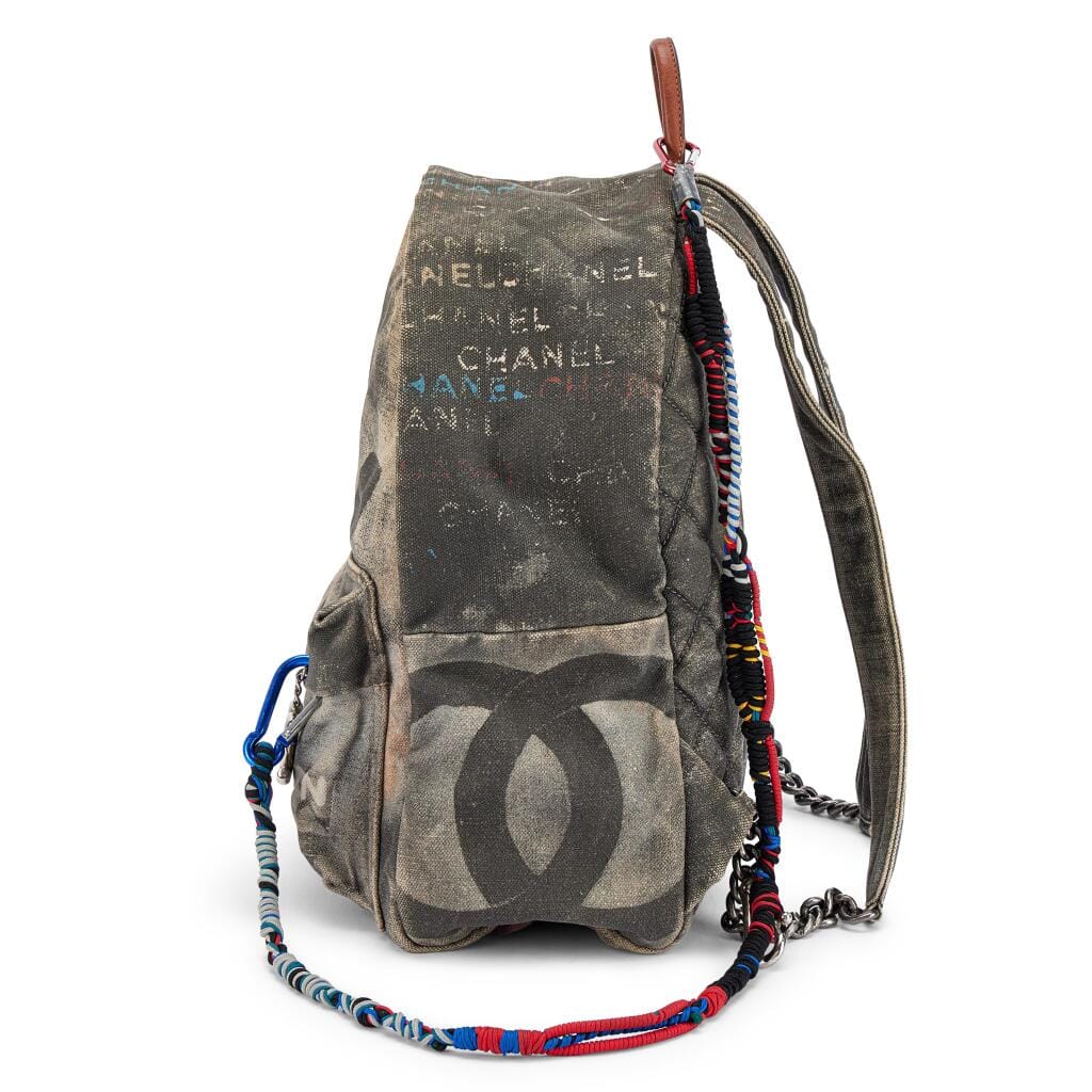 Limited Edition Beige Multicolor Canvas Graffiti Art School Backpack Ruthenium Hardware, 2014