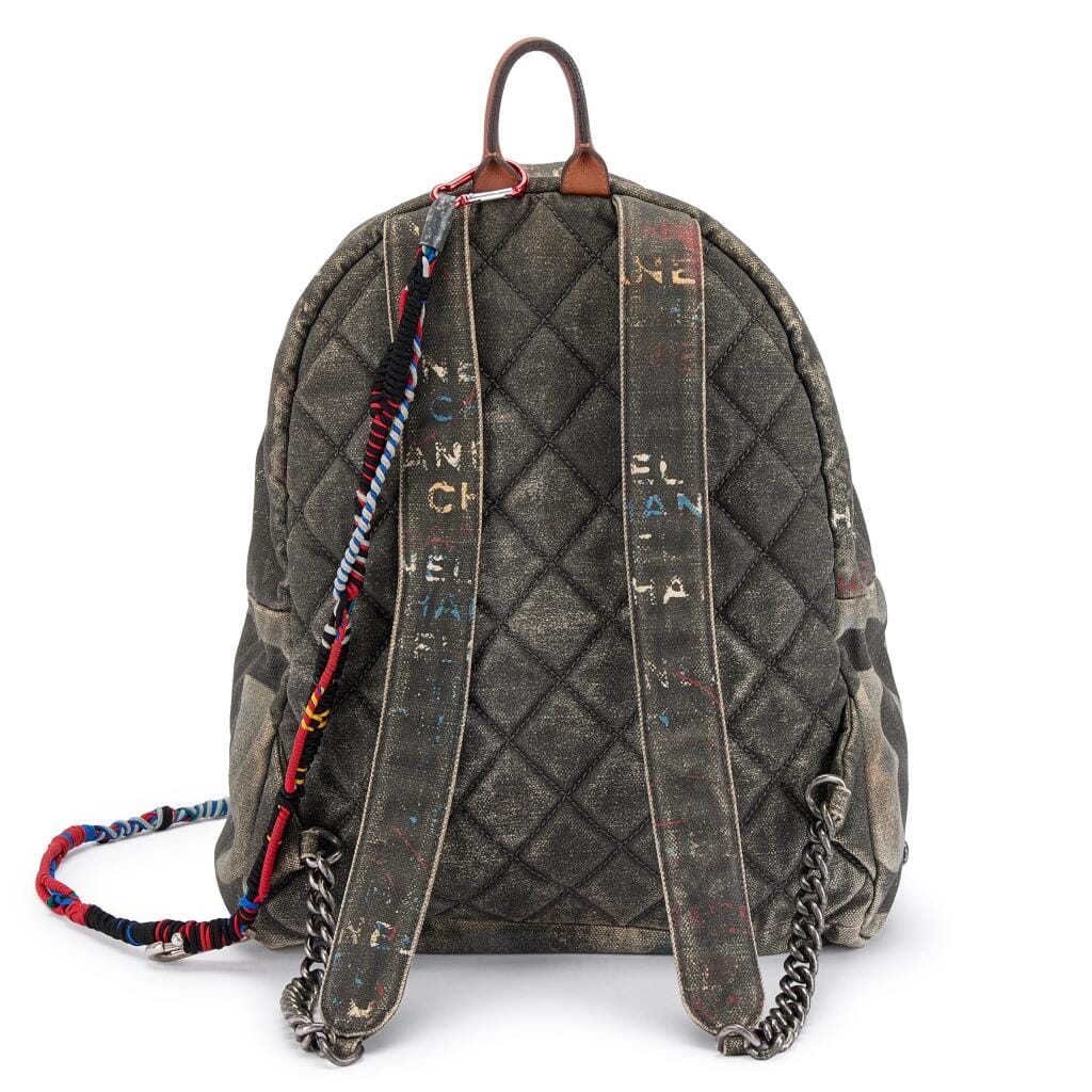 Limited Edition Beige Multicolor Canvas Graffiti Art School Backpack Ruthenium Hardware, 2014
