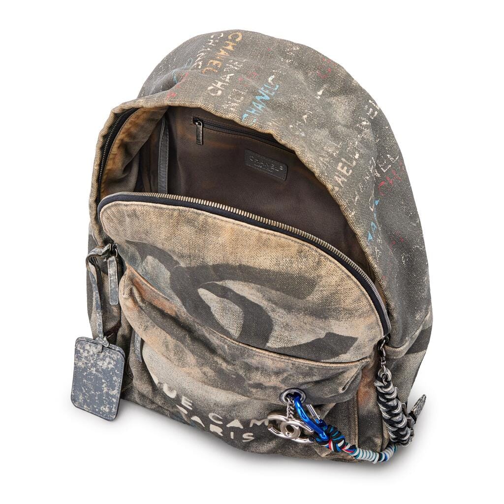 Limited Edition Beige Multicolor Canvas Graffiti Art School Backpack Ruthenium Hardware, 2014