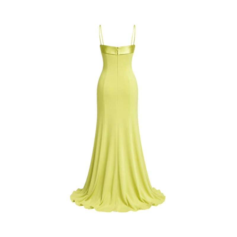 Elara Voss Aurelia Lemon Yellow Satin Maxi Dress