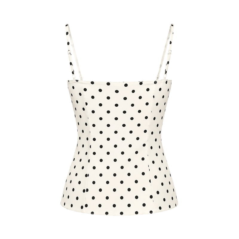 Elara Voss Colette Ivory Black Polka Dot Cami Top