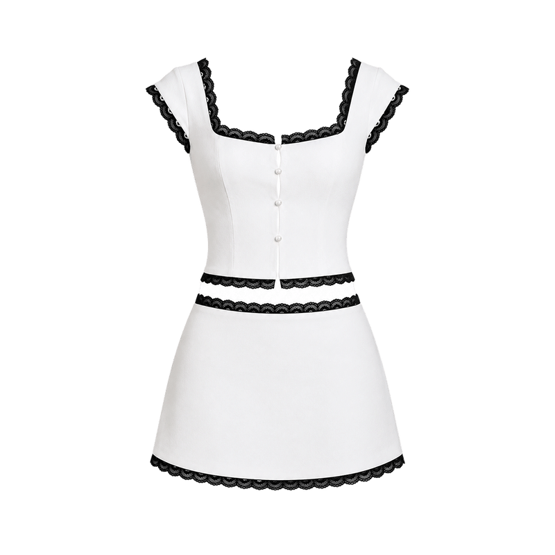 Elara Voss Colette Ivory Black Trim Mini Dress