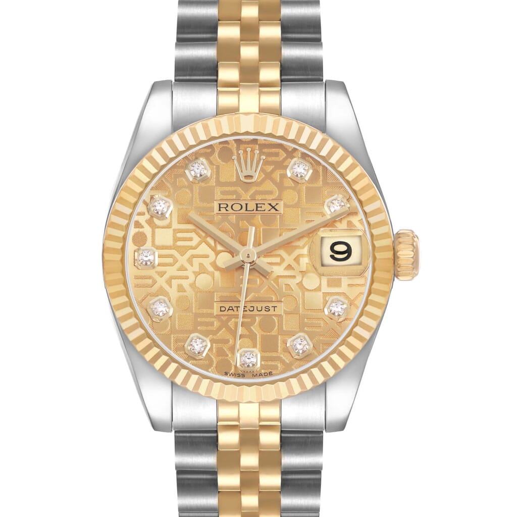 Datejust 'Anniversary' Dial (Reference 178273). A 31mm stainless steel yellow gold diamond-set automatic wristwatch with date. 2011