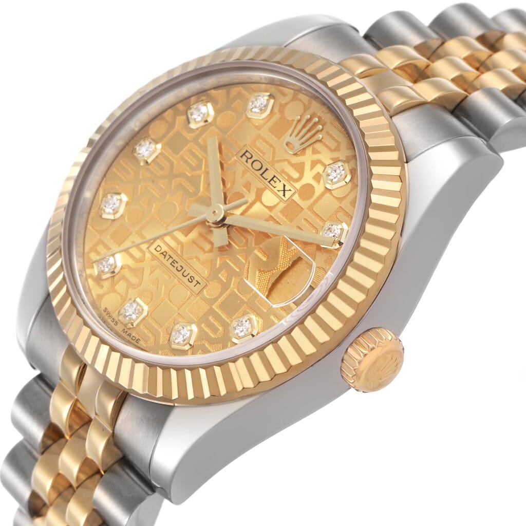 Datejust 'Anniversary' Dial (Reference 178273). A 31mm stainless steel yellow gold diamond-set automatic wristwatch with date. 2011