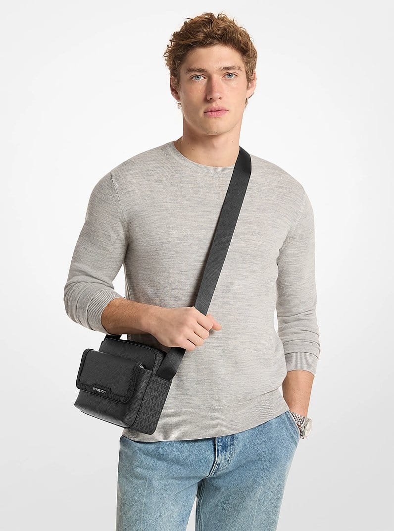 Cooper Medium Pebbled Leather and Signature Logo Camera Crossbody Bag