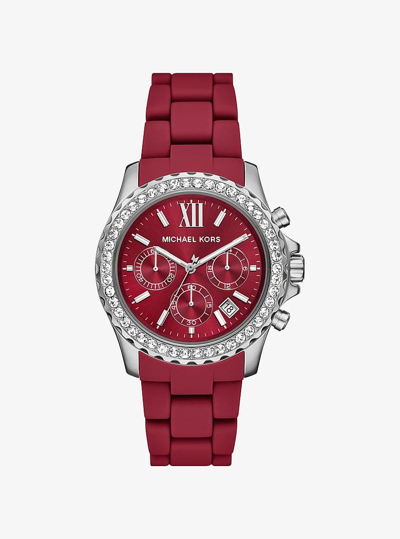 Oversized Everest Pavé Silver-Tone and Silicone Watch