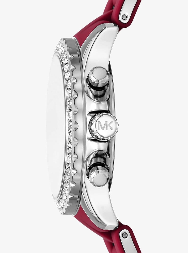 Oversized Everest Pavé Silver-Tone and Silicone Watch