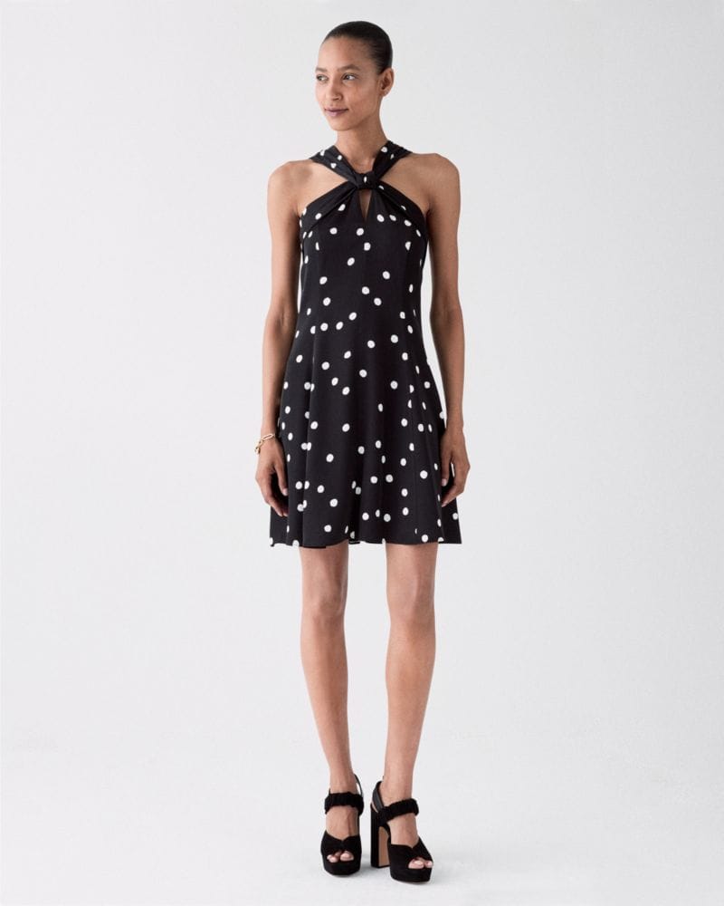 Enchanted Dot Knotted Halter Mini Dress