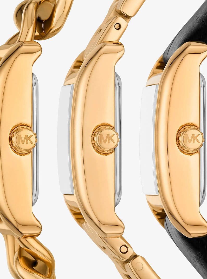 Petite Monroe Gold-Tone and Crocodile-Embossed Leather Watch Strap Set