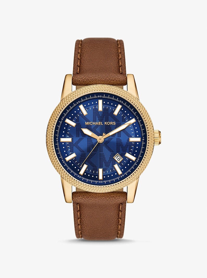 Oversized Hutton Gold-Tone and Leather Watch