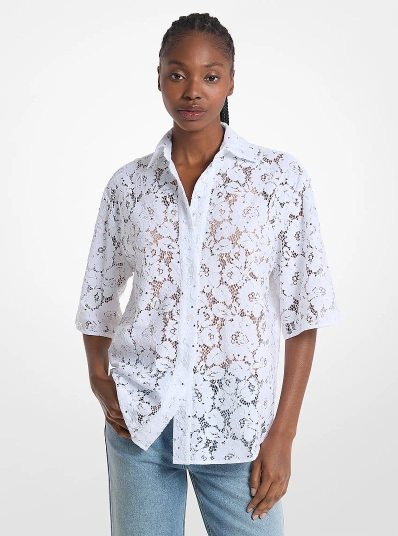 Studded Corded Floral Lace Shirt