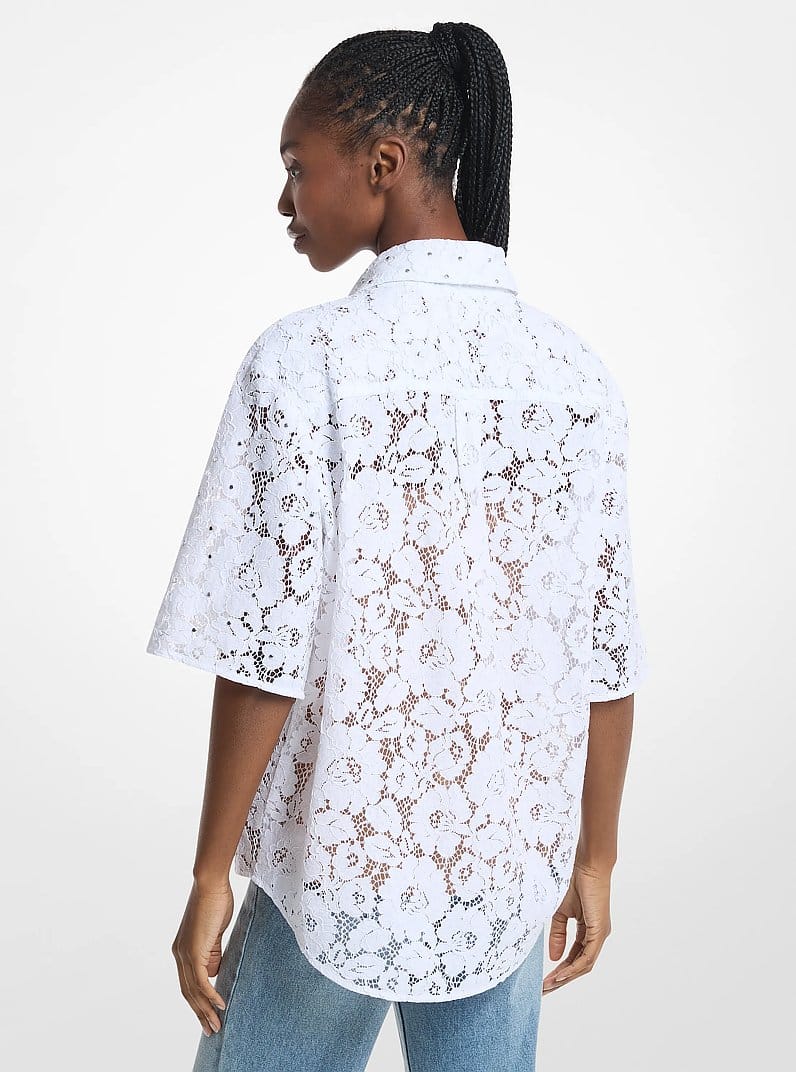 Studded Corded Floral Lace Shirt
