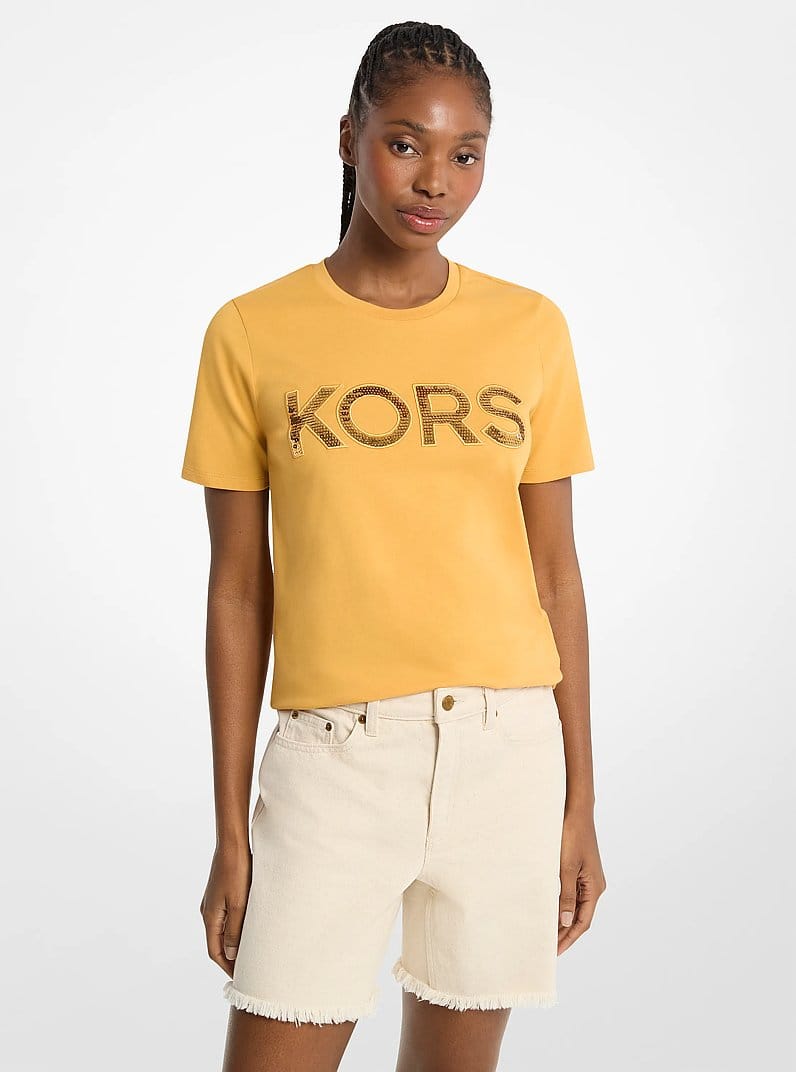 Sequined Logo Cotton T-Shirt