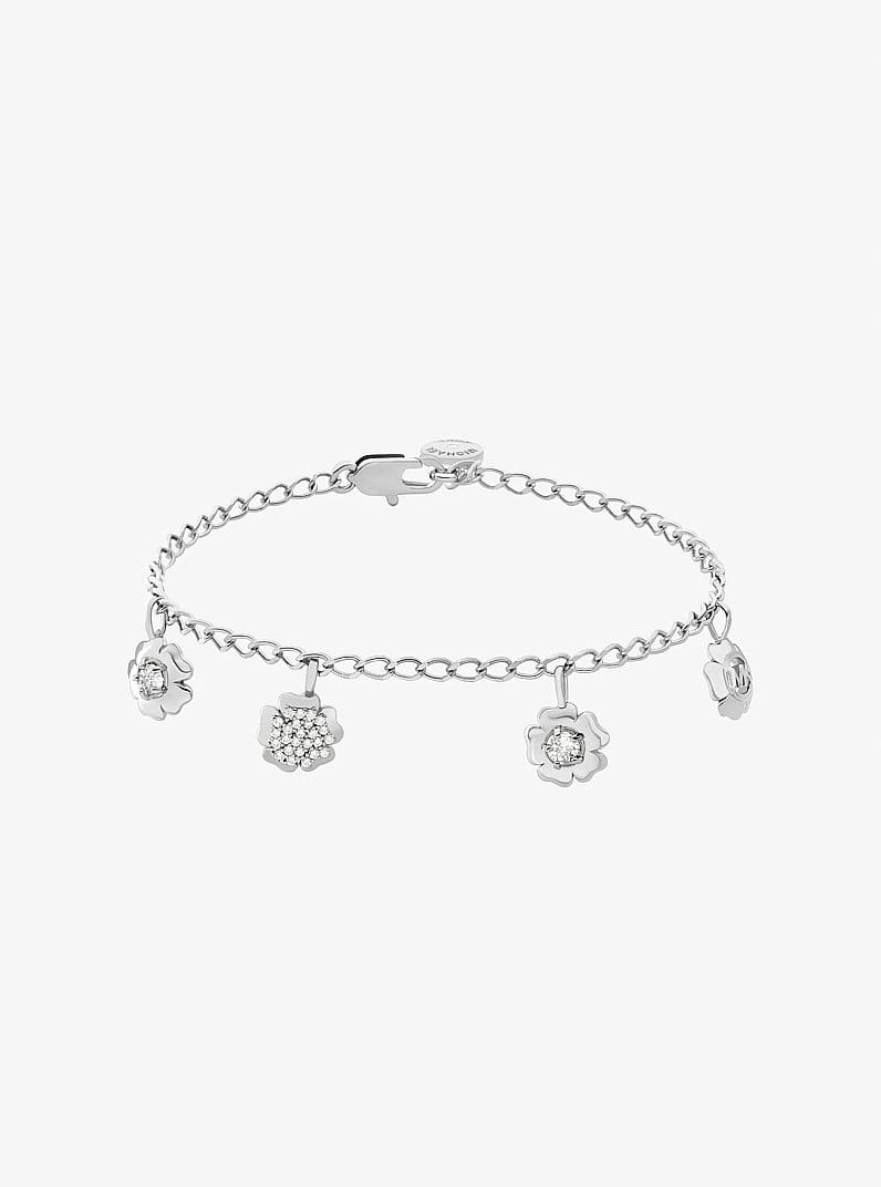 Pavé Flower Charm Bracelet and Stud Earrings Jewelry Set