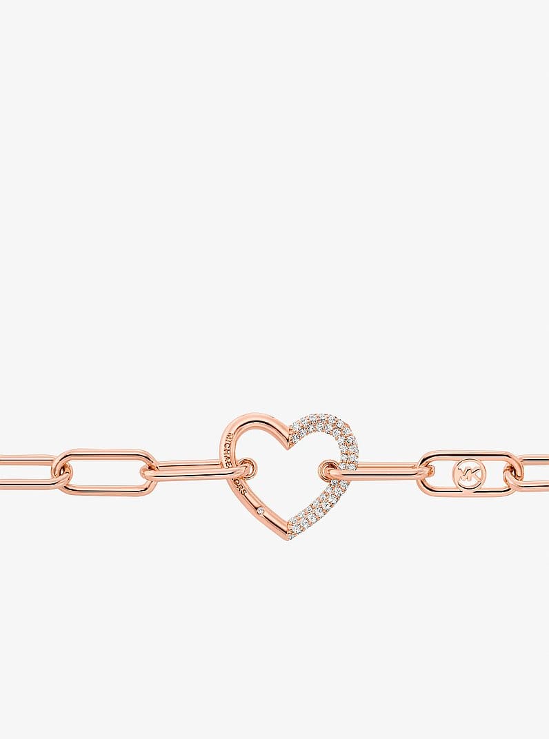 Pavé Heart Curb-Link Bracelet