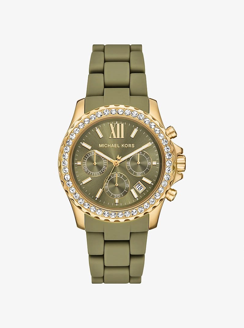 Oversized Everest Pavé Gold-Tone and Silicone Watch