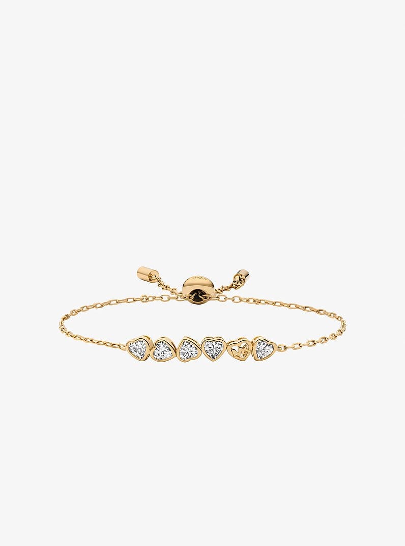 Cubic Zirconia Hearts Slider Bracelet and Stud Earrings