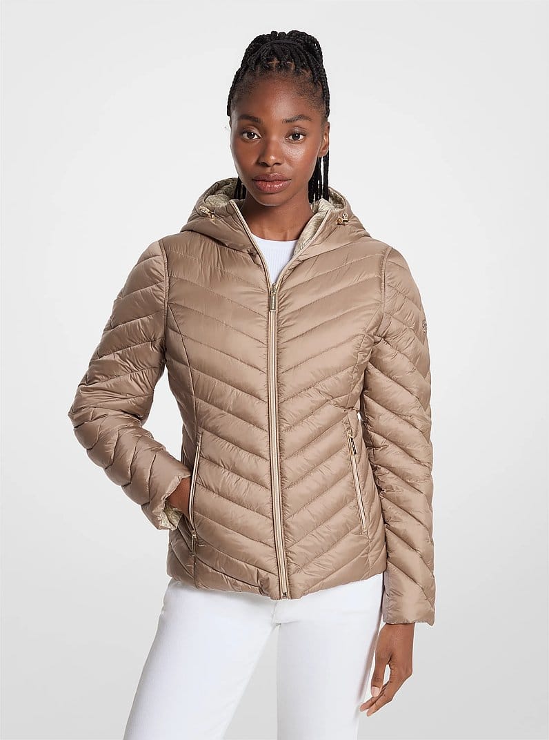Chevron Logo Print Quilted Nylon Reversible Jacket