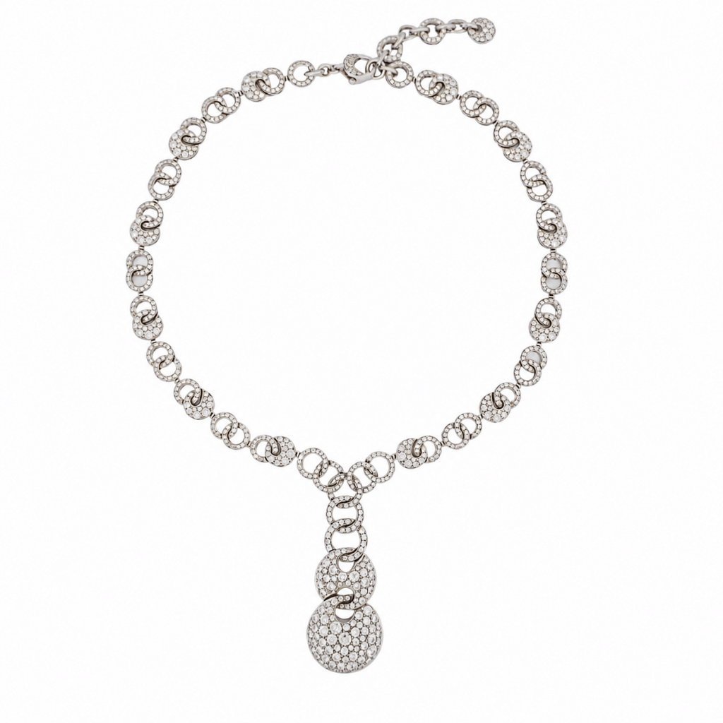 White Gold and Diamond Cerchi Lariat Necklace