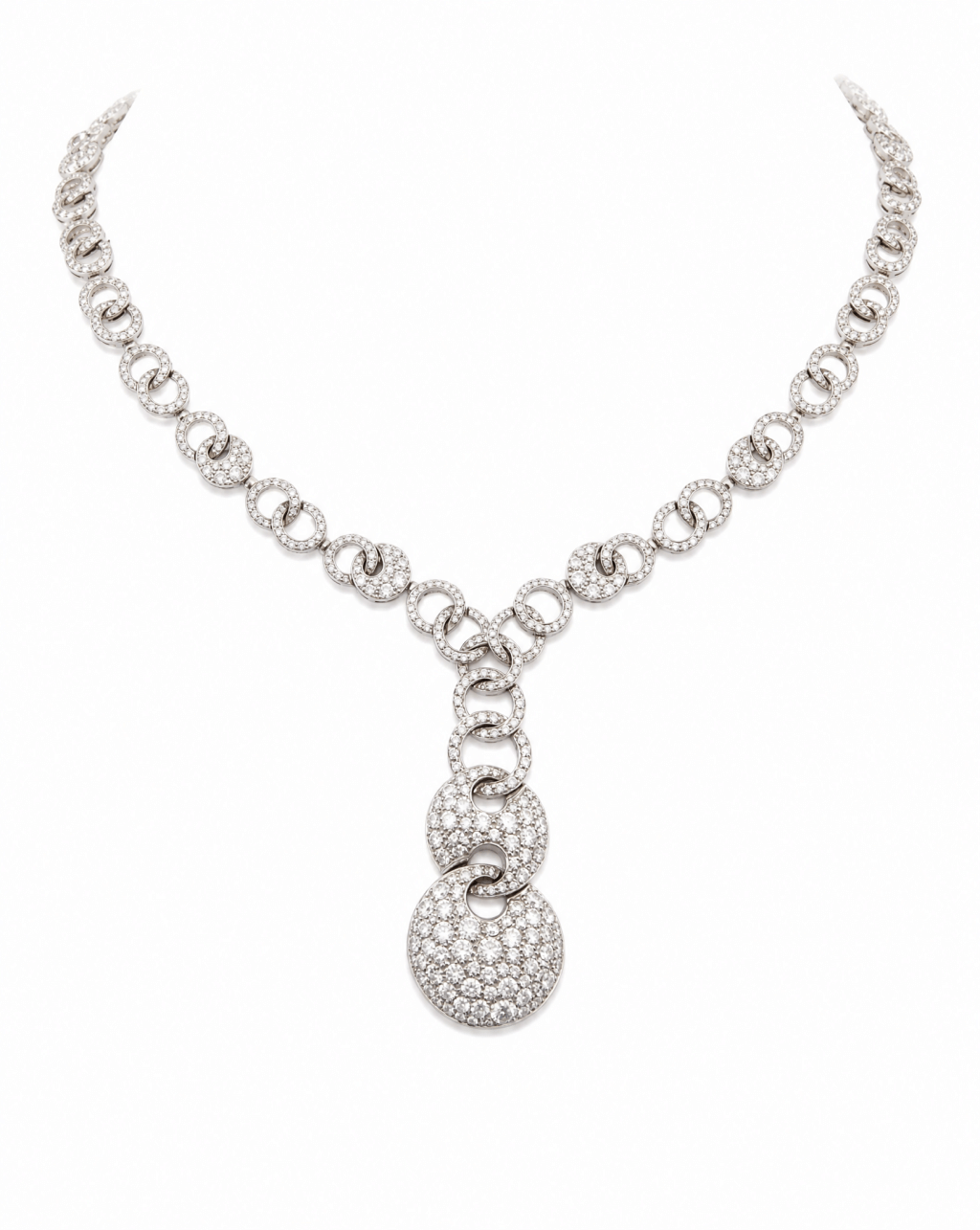 White Gold and Diamond Cerchi Lariat Necklace
