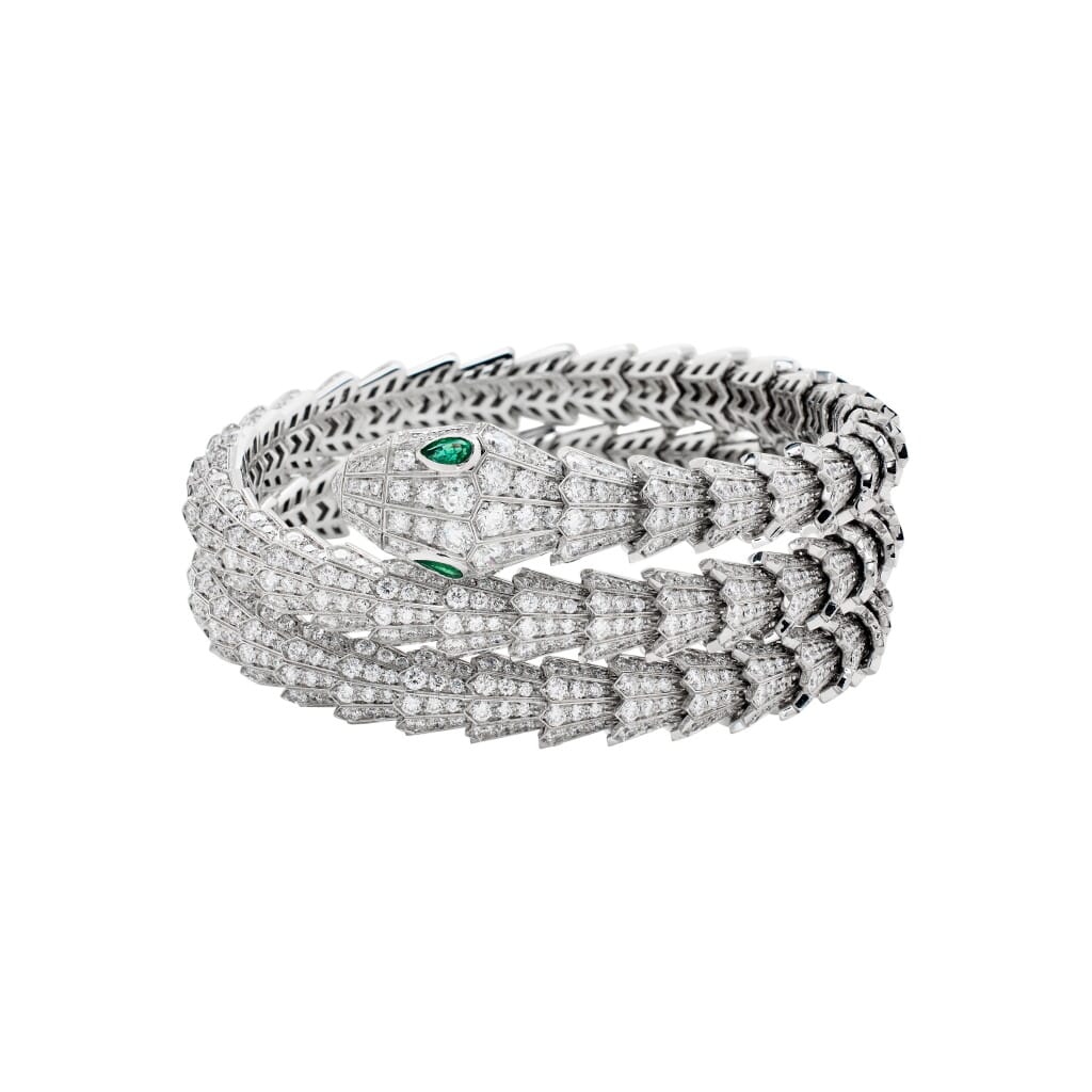 White Gold, Emerald and Diamond Serpenti Bracelet