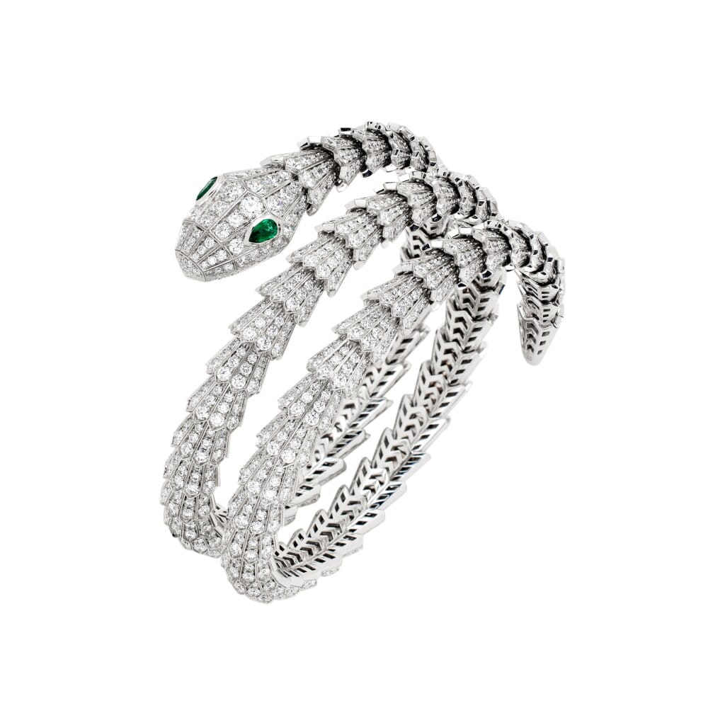 White Gold, Emerald and Diamond Serpenti Bracelet