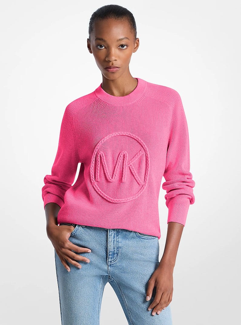 Braided Logo Cotton Blend Sweater