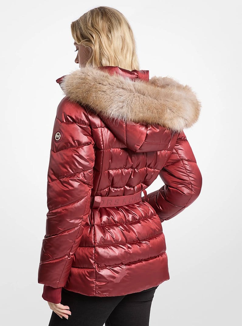 Faux Fur Trim Belted Puffer Jacket