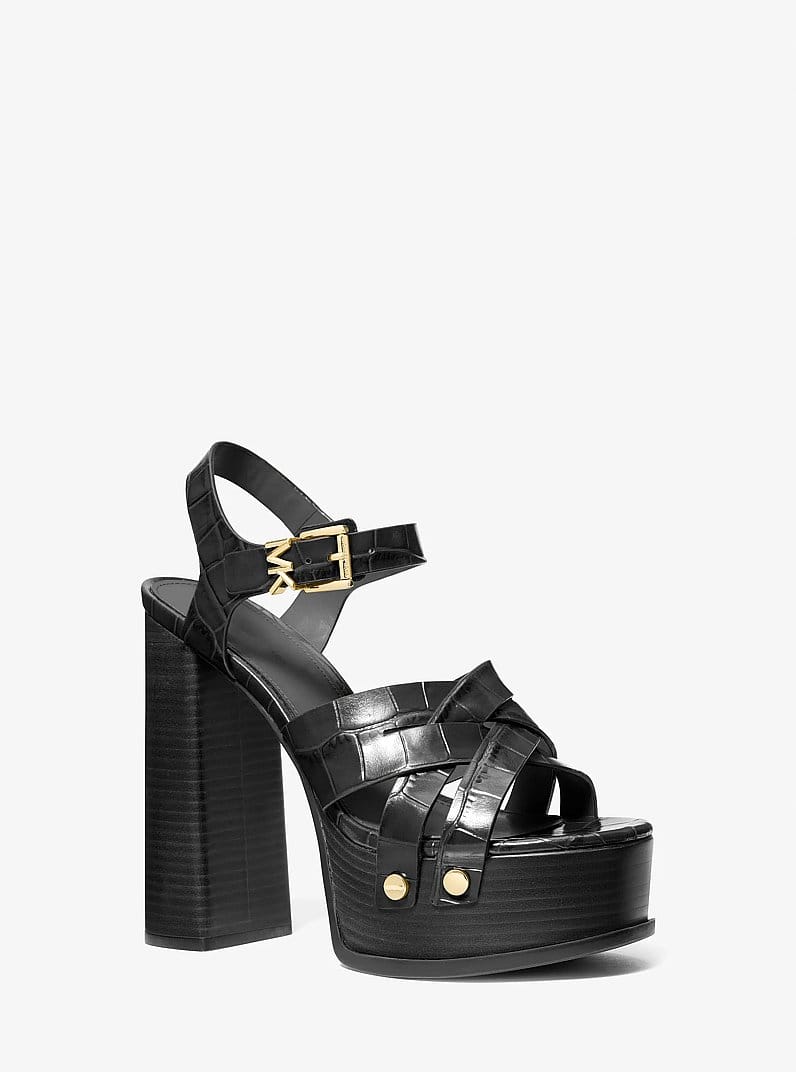 Nora Crocodile Embossed Leather Platform Sandal