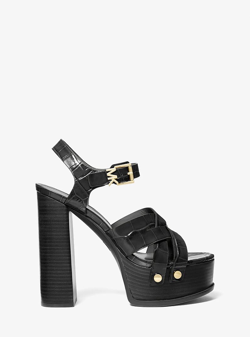 Nora Crocodile Embossed Leather Platform Sandal