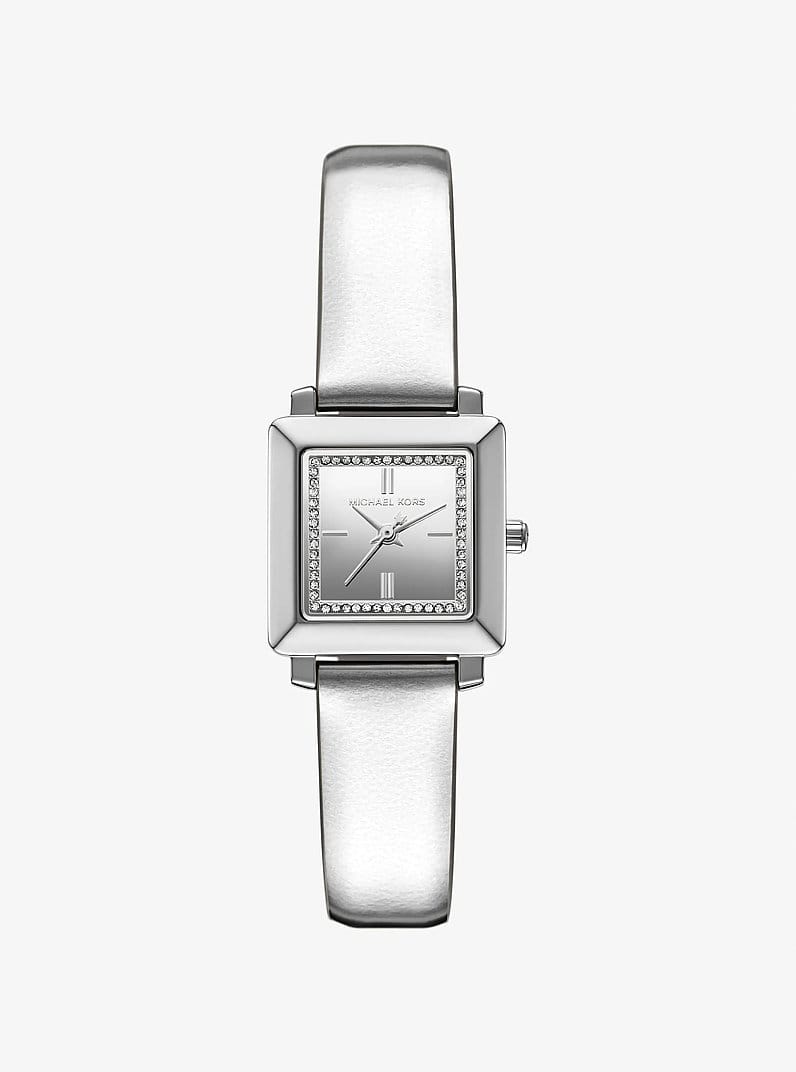 Mini Gwynn Pavé Silver-Tone and Leather Watch