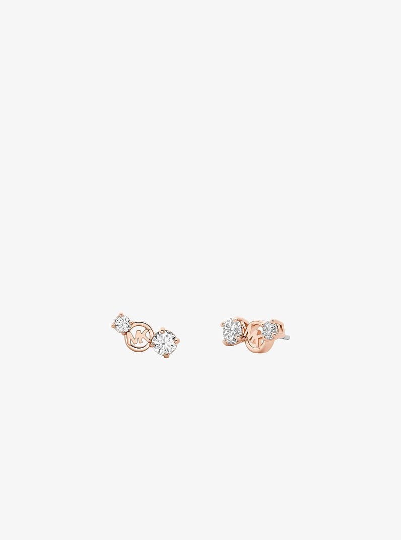 Logo and Cubic Zirconia Stud Earrings