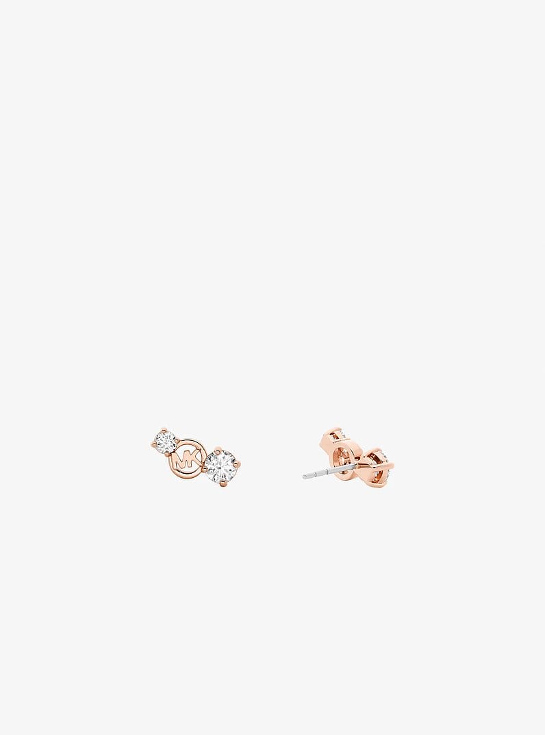 Logo and Cubic Zirconia Stud Earrings