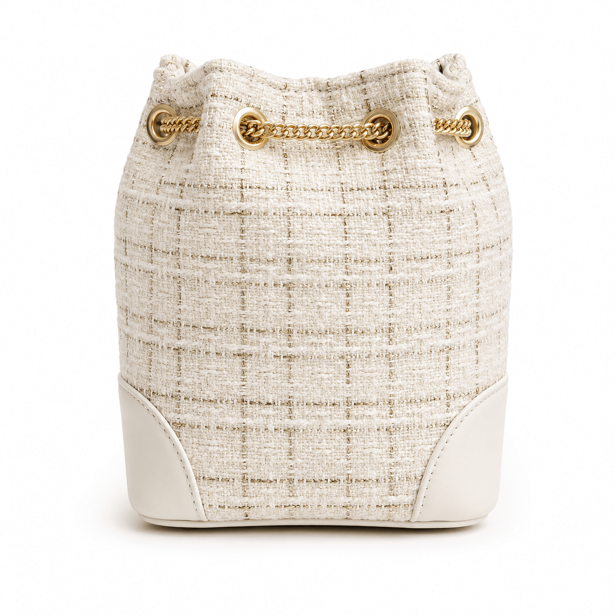 White-Gold Tweed Bucket Bag VIP Gift with Box Cosmetic Pouch