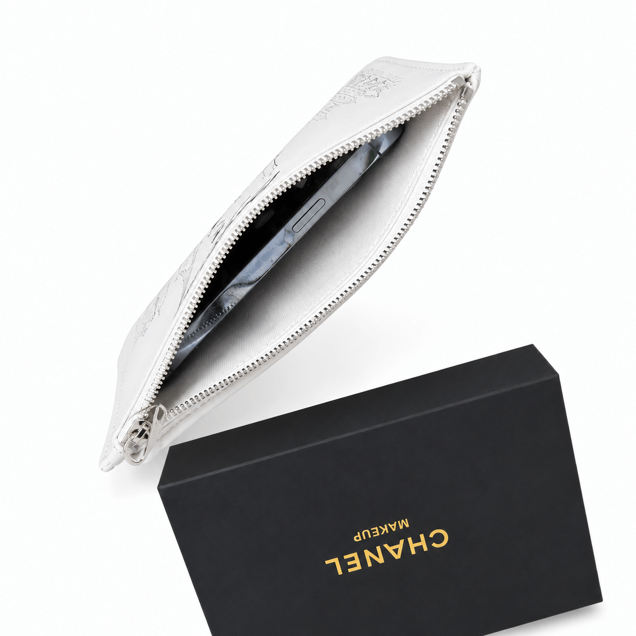 Rare Chanel Cc White Leather Clutch Beauty Makeup Pouch Bag Vip Gift