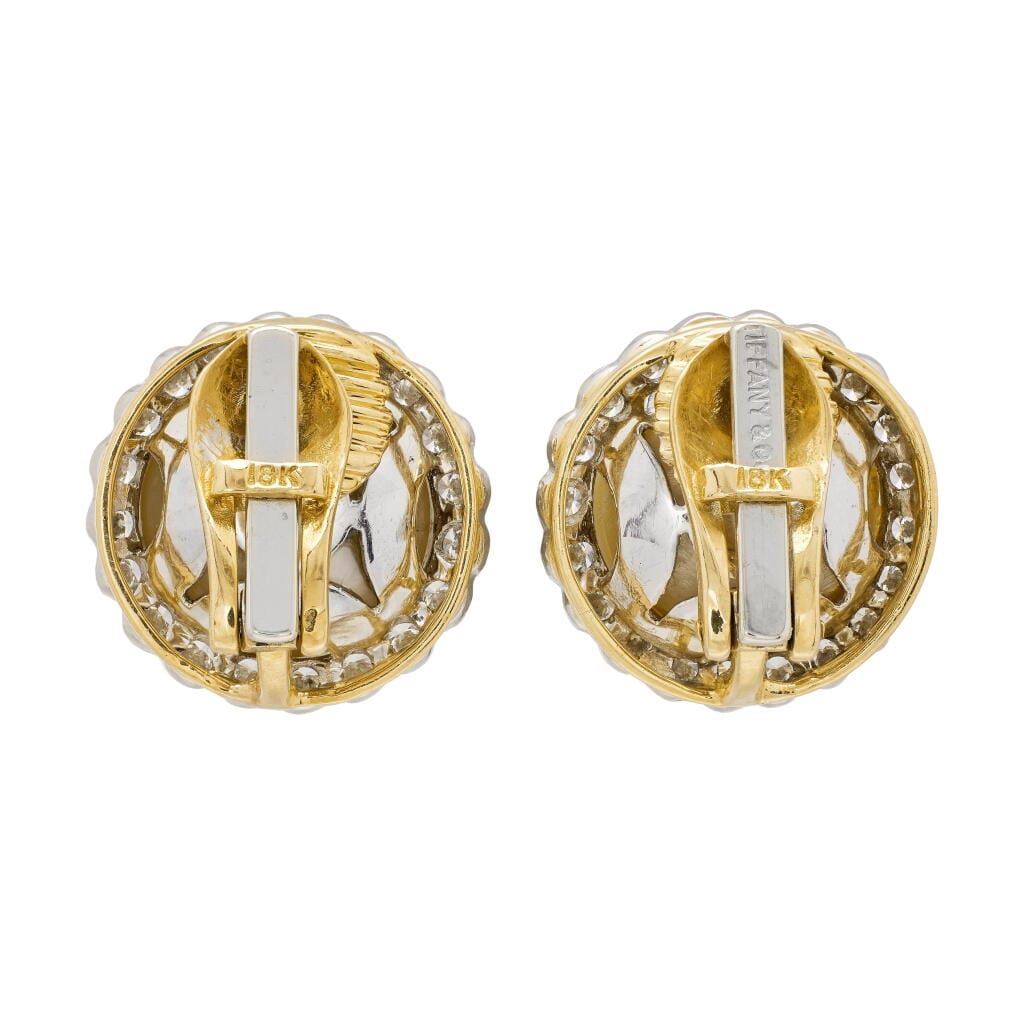 Vintage Gold, Platinum, Mabé Pearl and Diamond Earclips