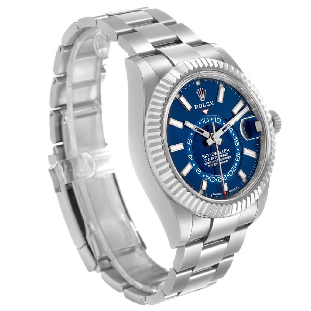 Sky-Dweller (Reference 336934). A 42mm stainless steel white gold automatic wristwatch with date and dual time. 2024