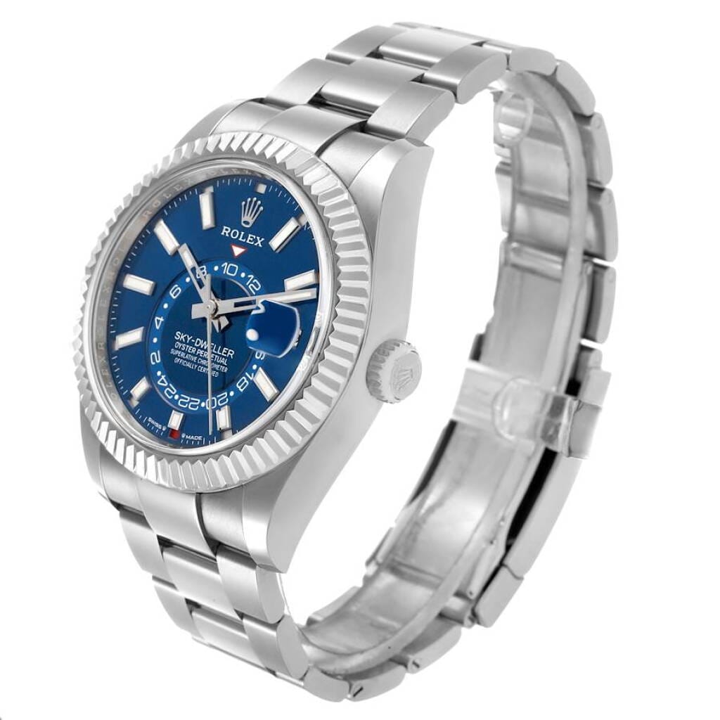 Sky-Dweller (Reference 336934). A 42mm stainless steel white gold automatic wristwatch with date and dual time. 2024