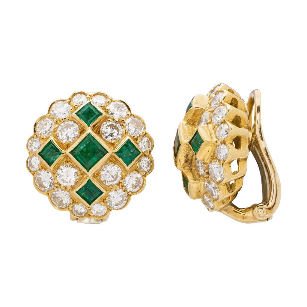 Gold, Emerald and Diamond Earclips