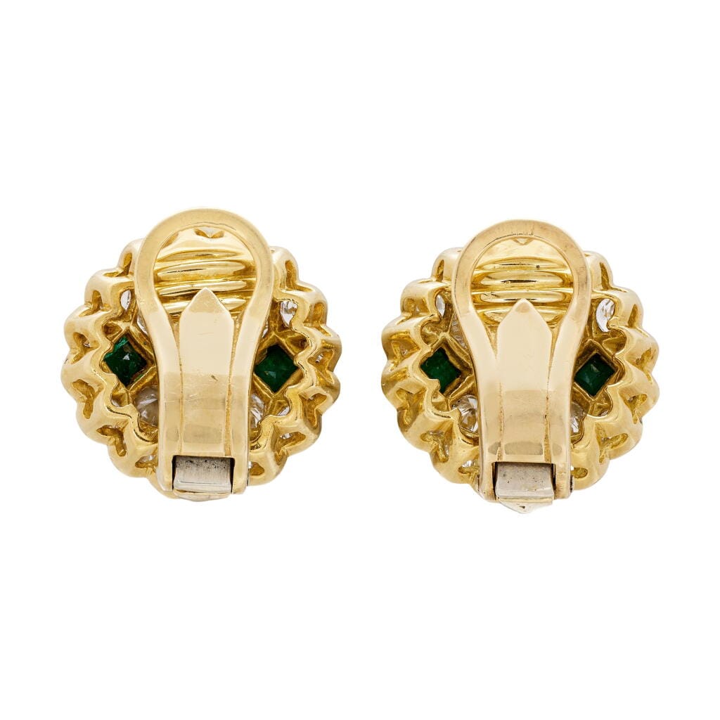 Gold, Emerald and Diamond Earclips