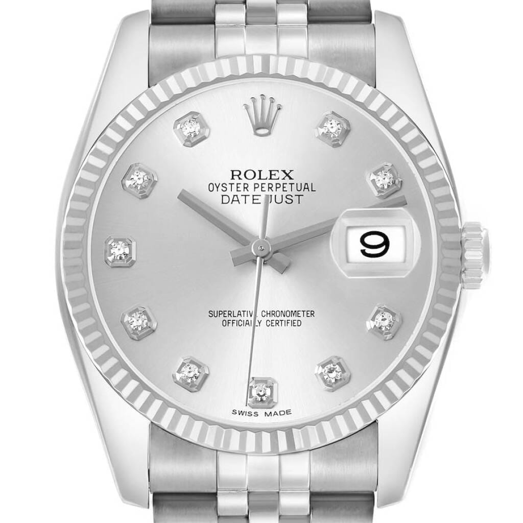 Datejust (Reference 116234). A 36mm white gold stainless steel diamond-set automatic with date. 2013