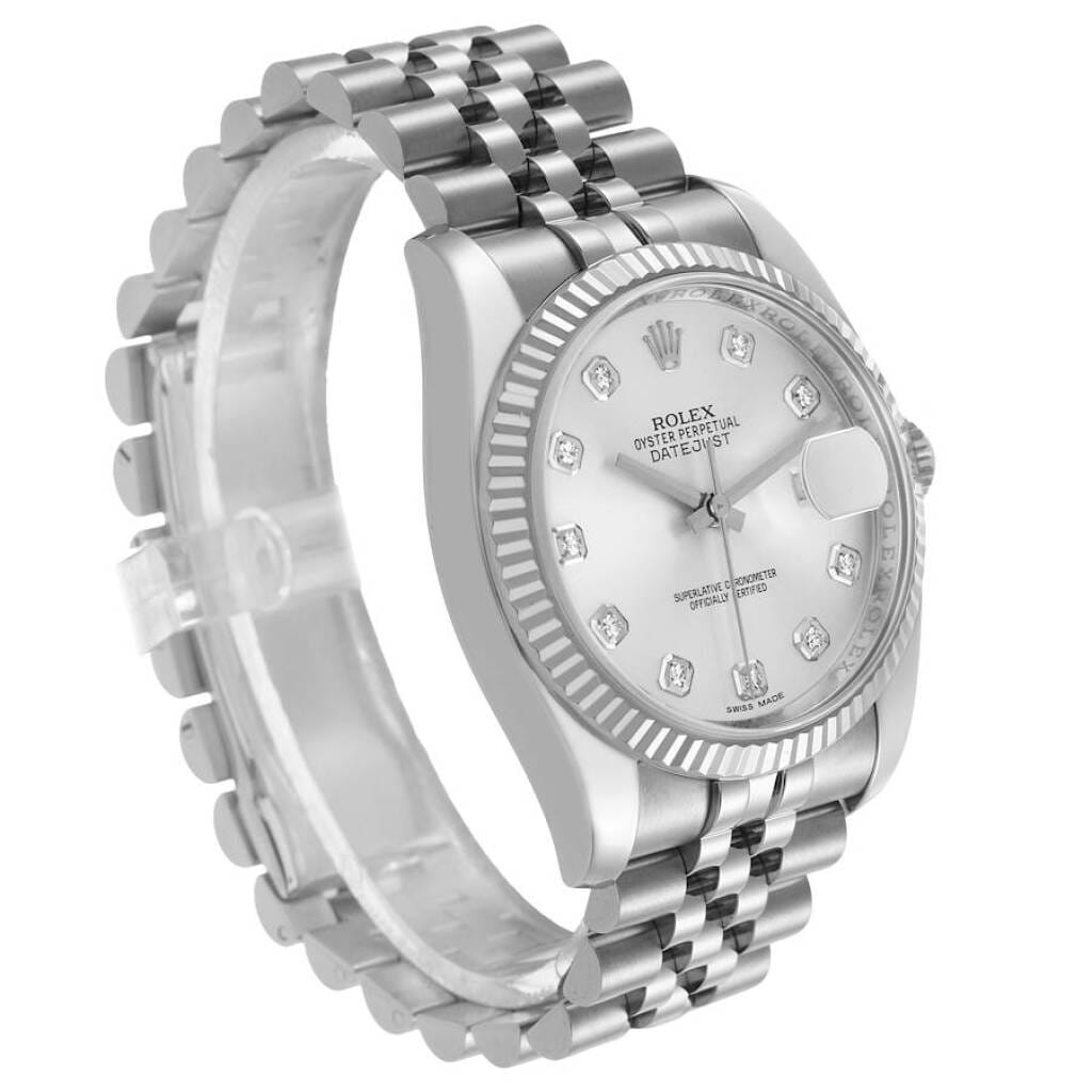 Datejust (Reference 116234). A 36mm white gold stainless steel diamond-set automatic with date. 2013