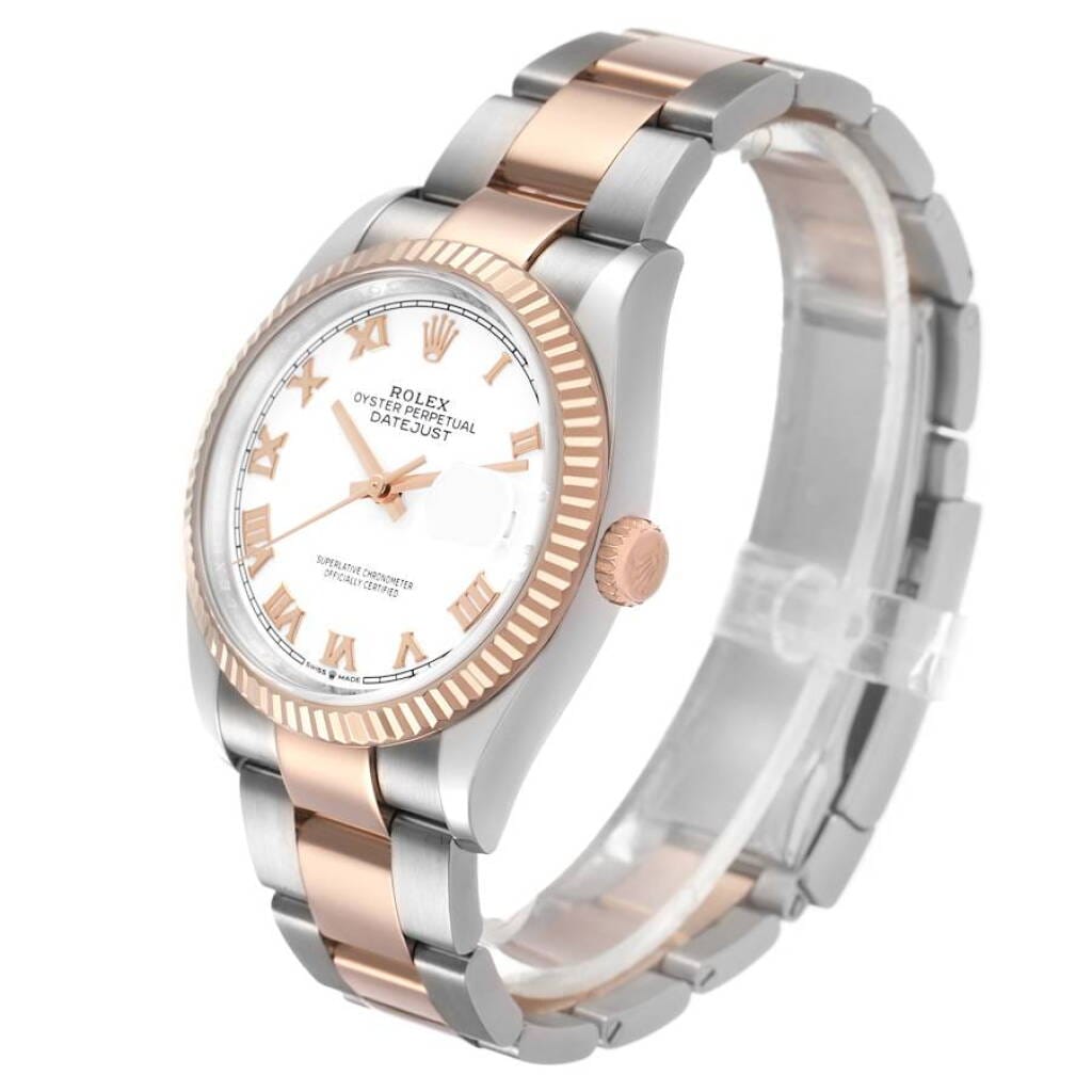 Datejust (Reference 126231). A 36mm rose gold stainless steel automatic wristwatch with date.