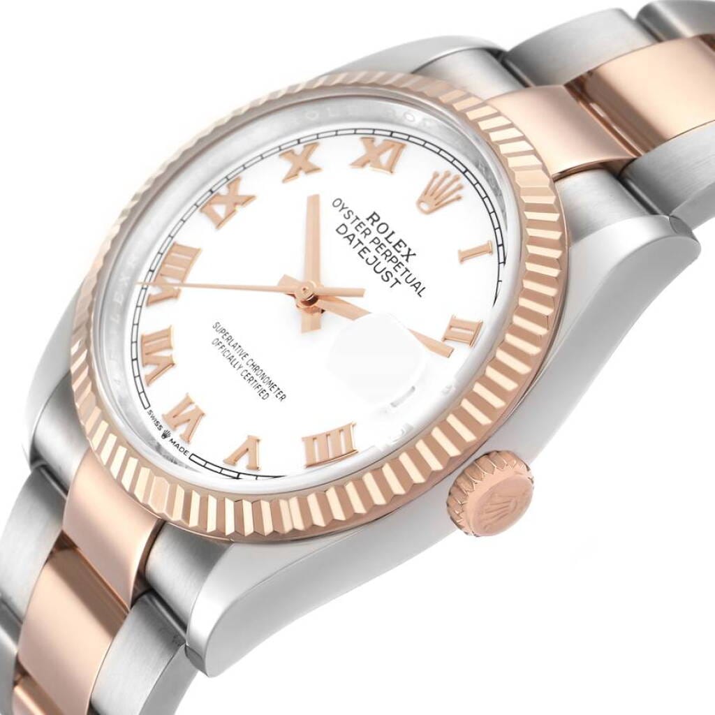 Datejust (Reference 126231). A 36mm rose gold stainless steel automatic wristwatch with date.