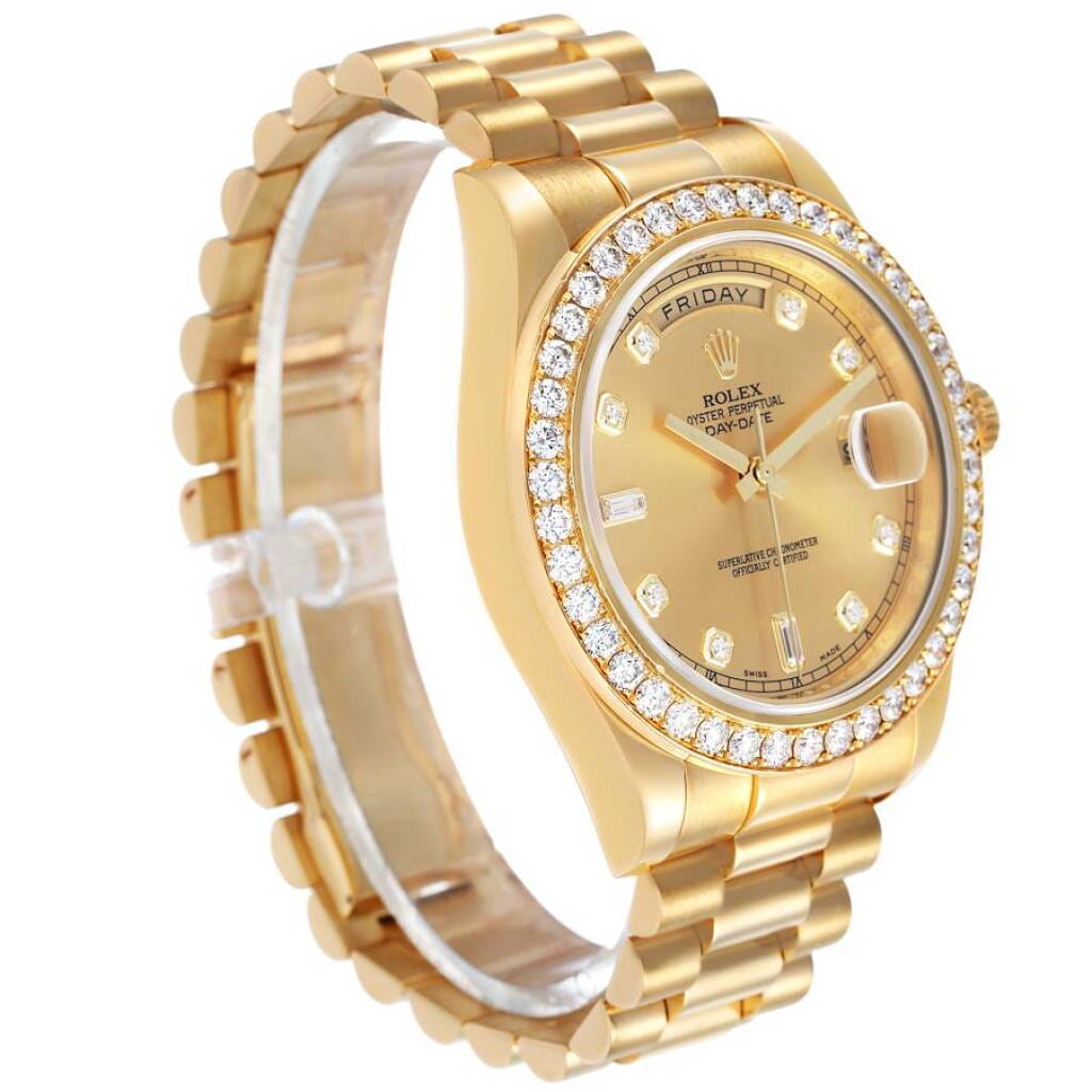 President Day-Date (Reference 218348). A 41mm yellow gold diamond-set automatic wristwatch with date and day. 2011