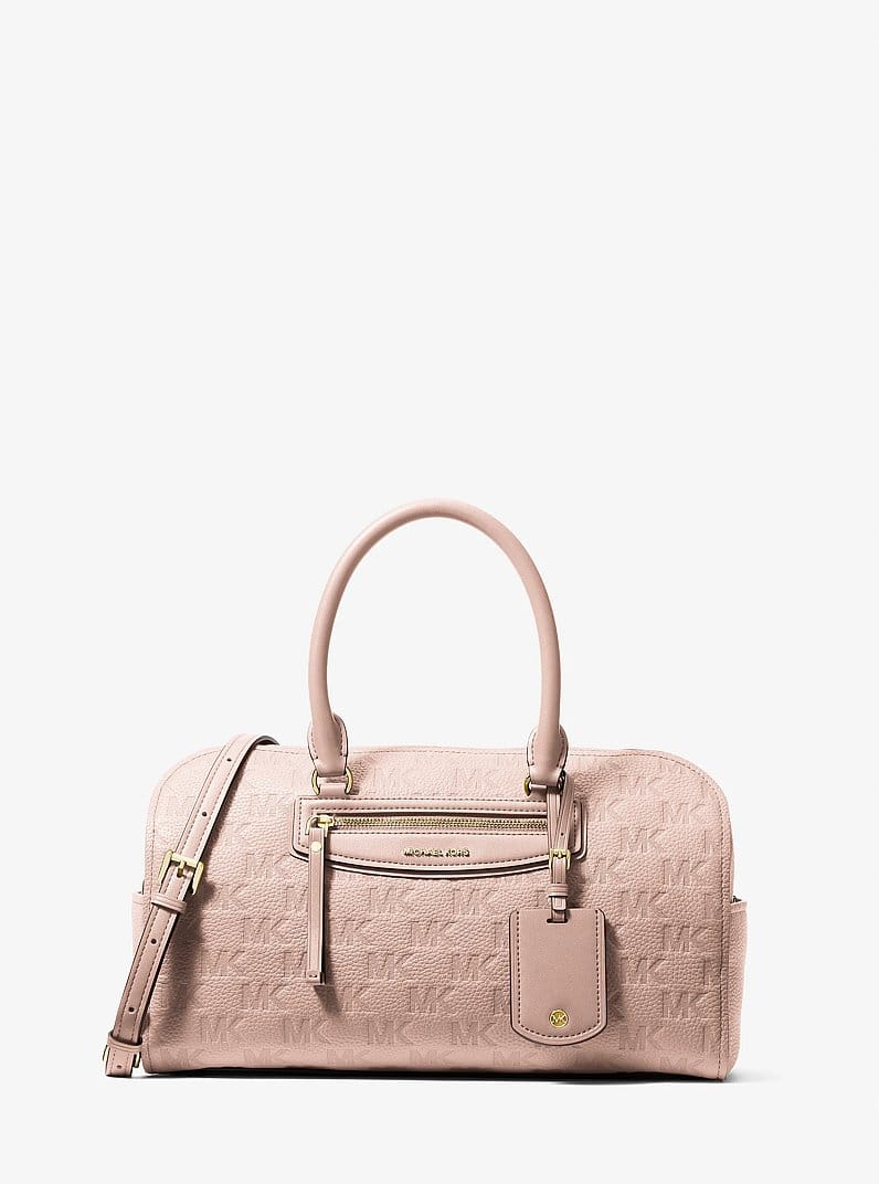 Jet Set Travel Medium Logo Embossed Leather Duffel Crossbody Bag