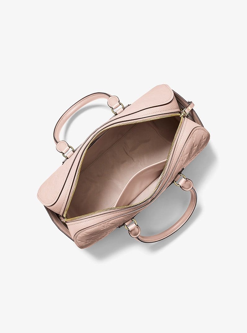 Jet Set Travel Medium Logo Embossed Leather Duffel Crossbody Bag